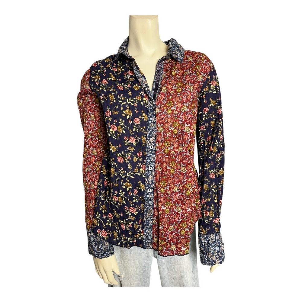 Cirro Cotton Button Down Womens Blouse Shirt Top L Large Boho Cottage
